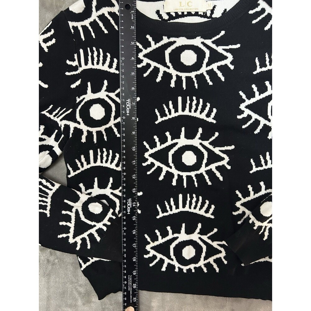 LC Lizette Collection Eye Print Sweater Womens Medium Black White Graphic - Picture 4 of 6